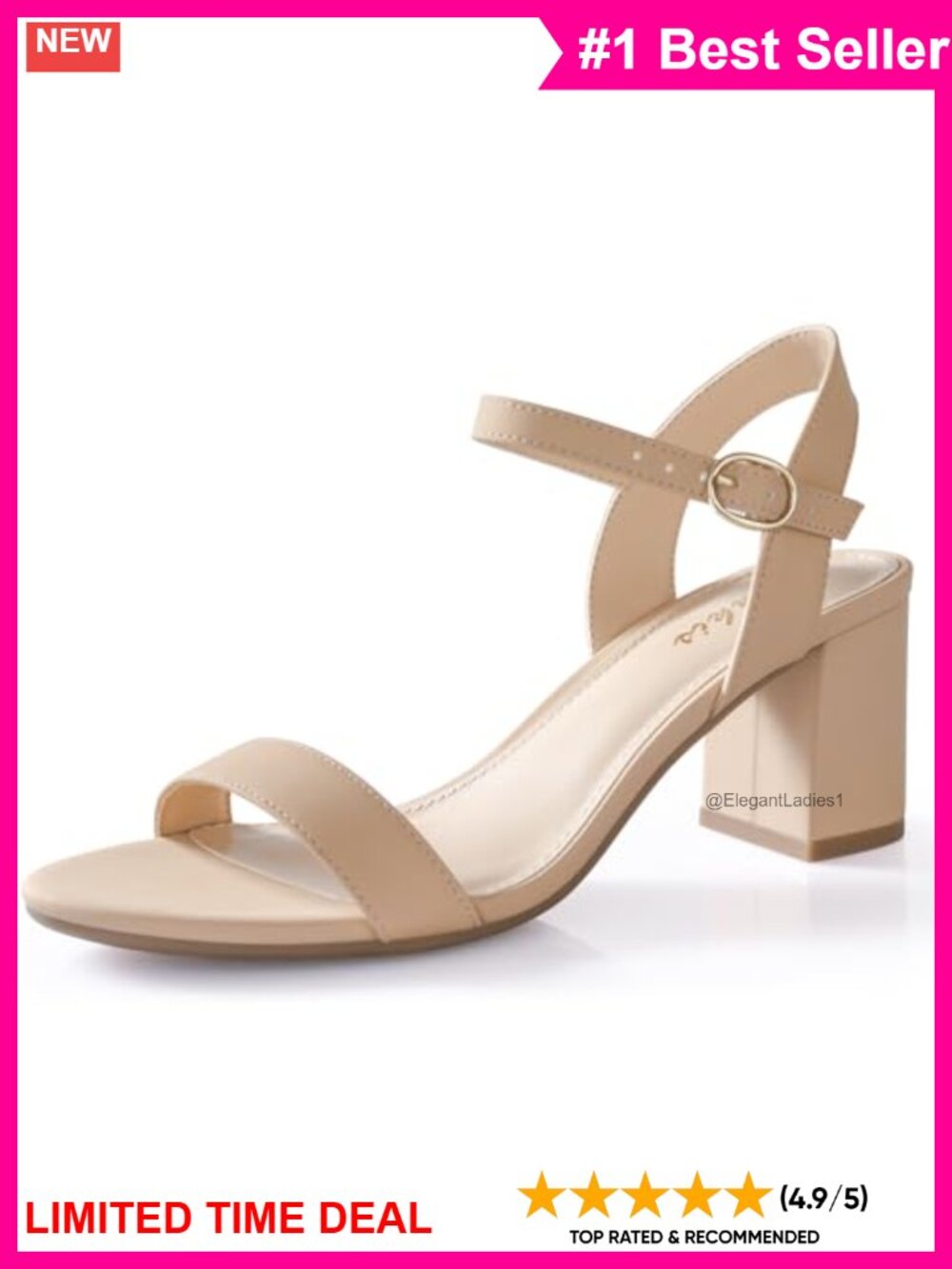 Women's Open Toe Block Heel Sandals with Ankle Strap and Buckle